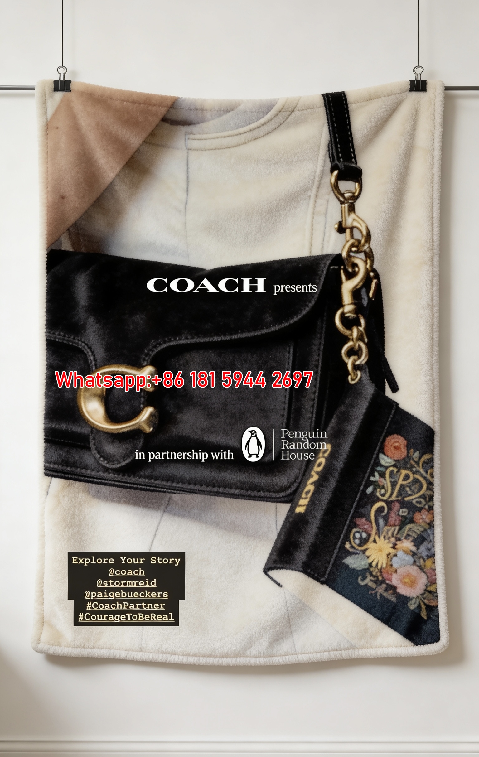 COACH Penguin Print Flannel Sofa Throw Blanket C156